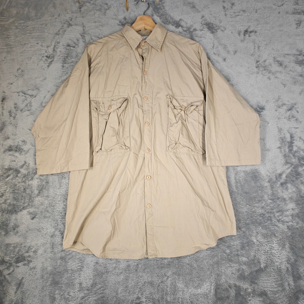 Columbia Button Down Shirt Mens M Tan 100% Cotton Radial Sleeve AM7140 Utility